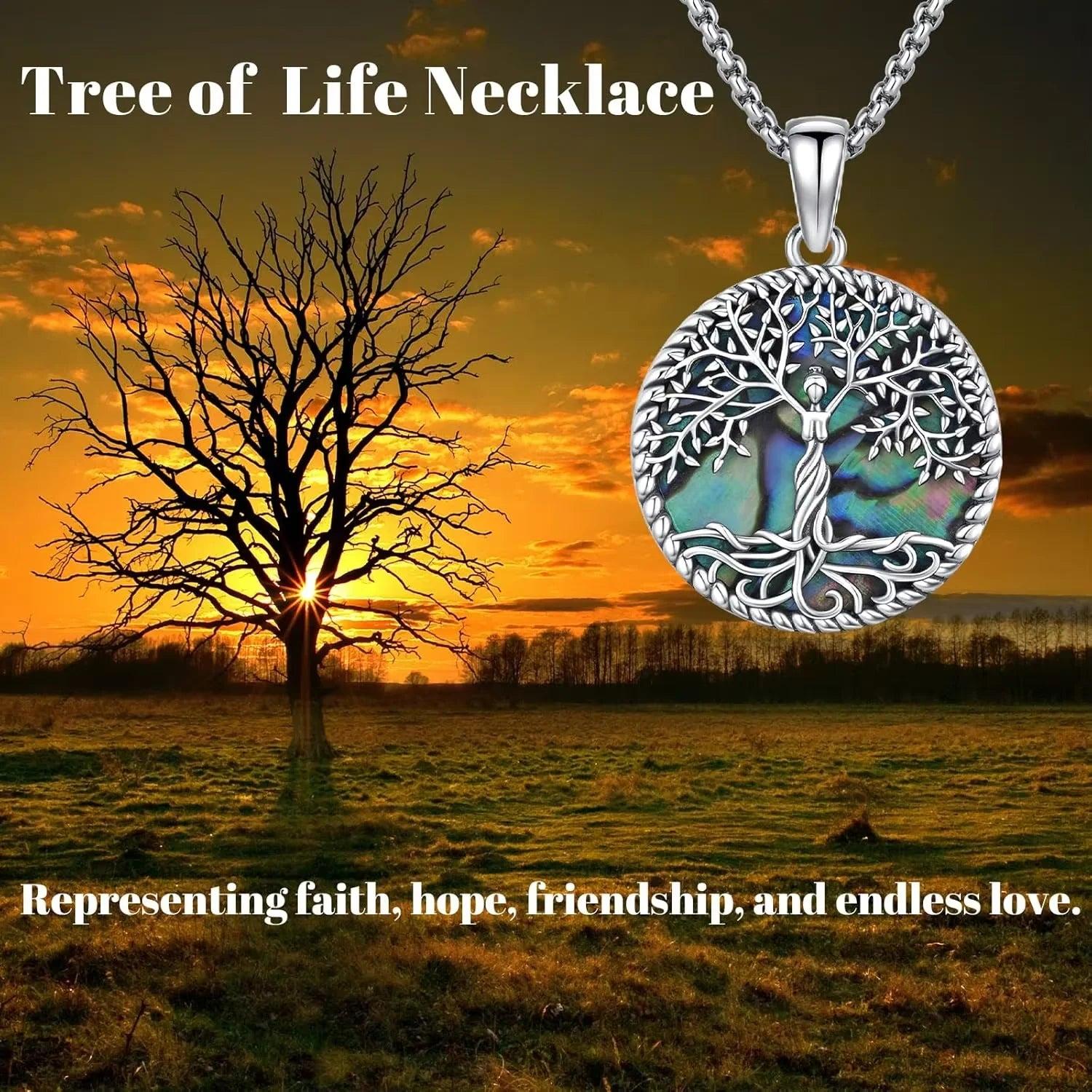 925 Sterling Silver Tree of Life Necklace Pendant Abalone Shell Celtic Knot Family Tree Jewelry for Men Women Father's Day Gift-MoonChildWorld