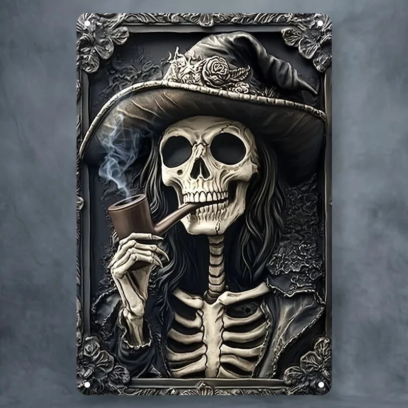 Skeleton Witch Gothic Metal Tin Sign Witchy Wall Hanging Decor-MoonChildWorld