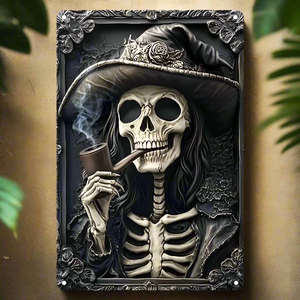 Skeleton Witch Gothic Metal Tin Sign Witchy Wall Hanging Decor-MoonChildWorld