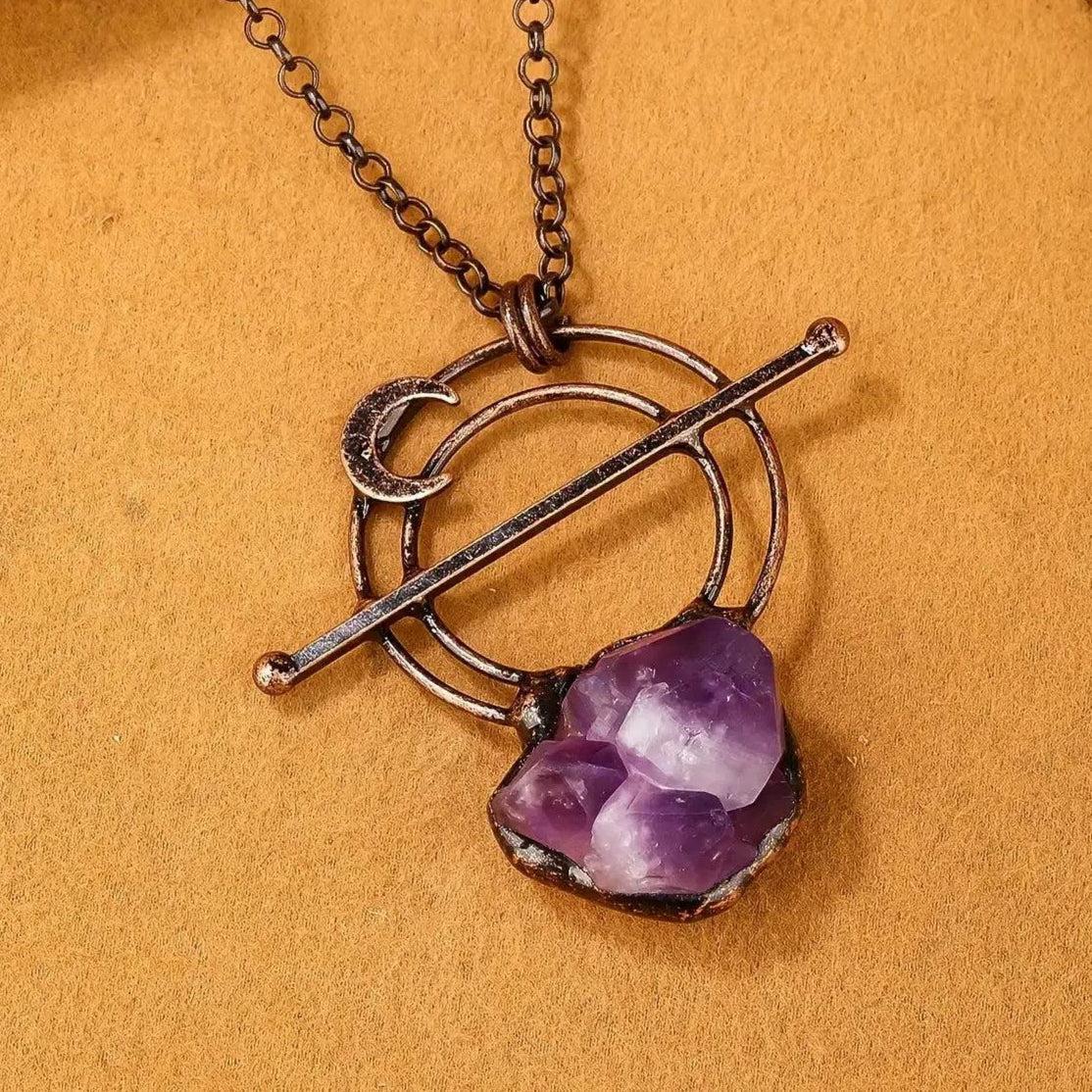 Vintage Amethyst Natural Stone Necklace Magic Moon Crystal Necklace-MoonChildWorld