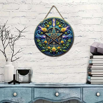 Pentacle Suncatcher Pagan Acrylic Round Sign Pentagram Wicca Wall Hanging