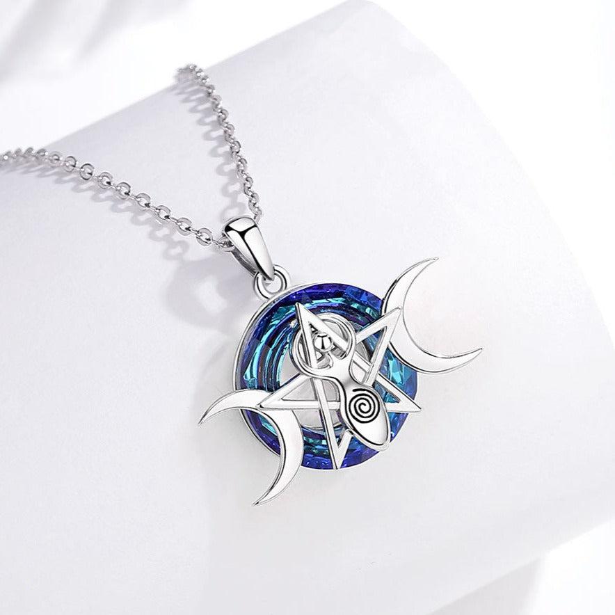 Triple Moon Necklace, Blue Moon Goddess Pendant Necklace-P07