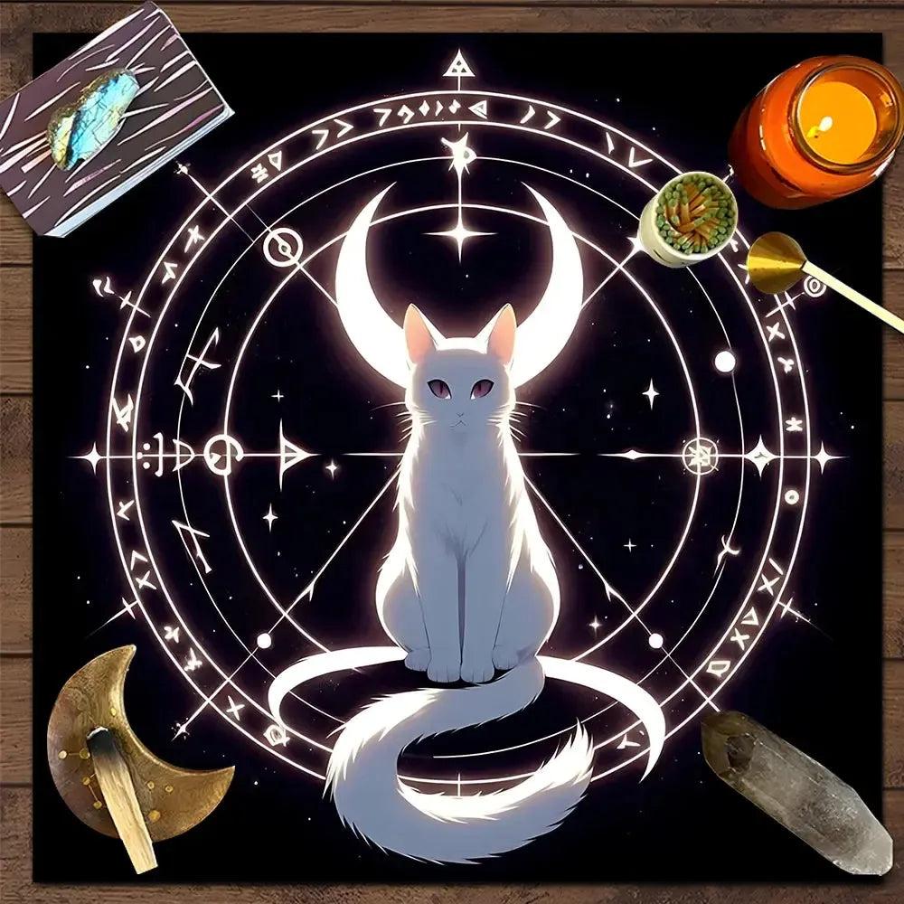 Magic Black Cat Wicca Altar Cloth Witchy Tarot Cloth for Reading Divination Witch Home Decor-MoonChildWorld