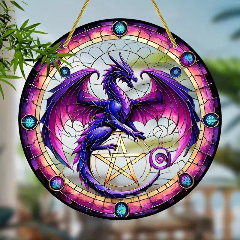 Pentagram Dragon Suncatcher Dragon Acrylic Sign Dragon Window Decor-MoonChildWorld