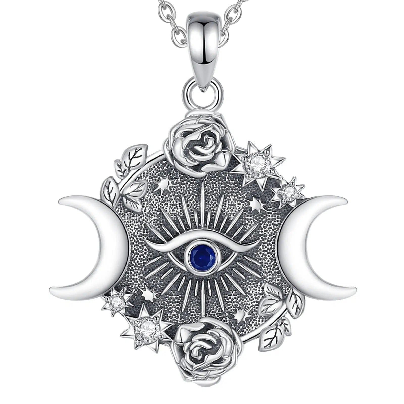Eye Of Horus Triple Moon Goddess Necklace Wiccan Jewelry-MoonChildWorld
