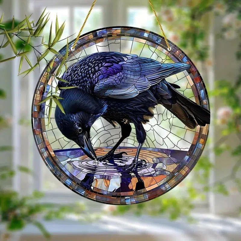 Dark Crow Window Art Black Raven Suncatcher Gothic Hanging Ornament-MoonChildWorld