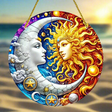 Sun Moon Goddess Suncatcher Celestial Acrylic Sign Sun Moon Window Hanging-MoonChildWorld