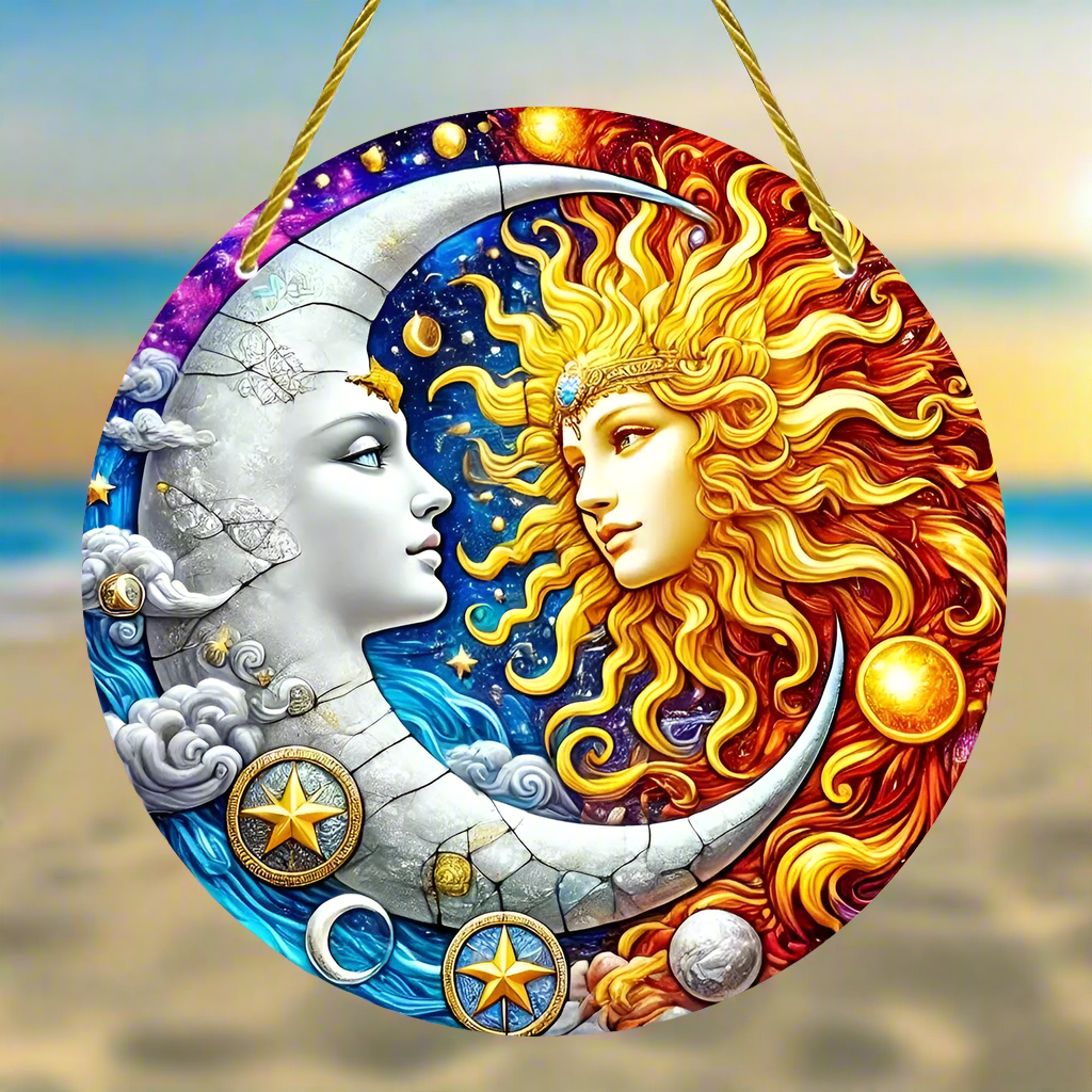 Sun Moon Goddess Suncatcher Celestial Acrylic Sign Sun Moon Window Hanging-MoonChildWorld