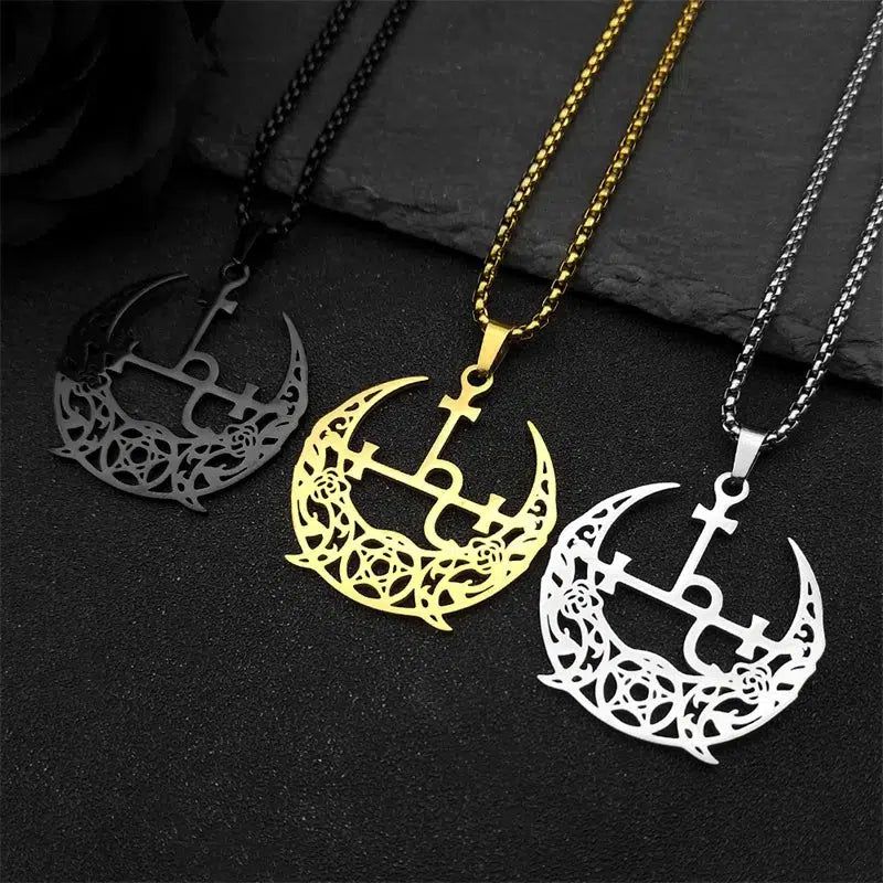 Wicca Pentagram Triple Moon Witch Necklace Witchcraft Jewelry-MoonChildWorld