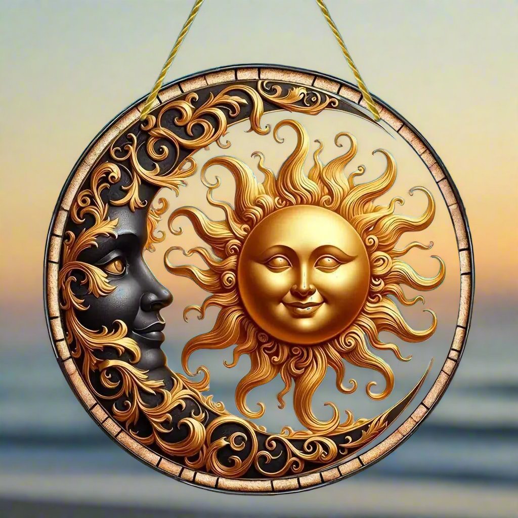 Moon Sun Catcher Celestial Acrylic Sign Sun Moon Window Hanging-MoonChildWorld