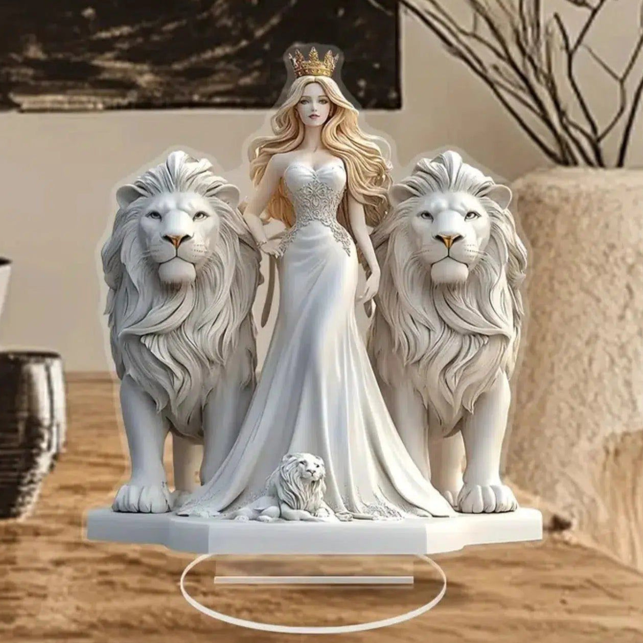 Lion and Goddess Statue Acrylic Table Ornament Mystic Lion Goddess Acrylic Sign Pagan Desk Decor-MoonChildWorld