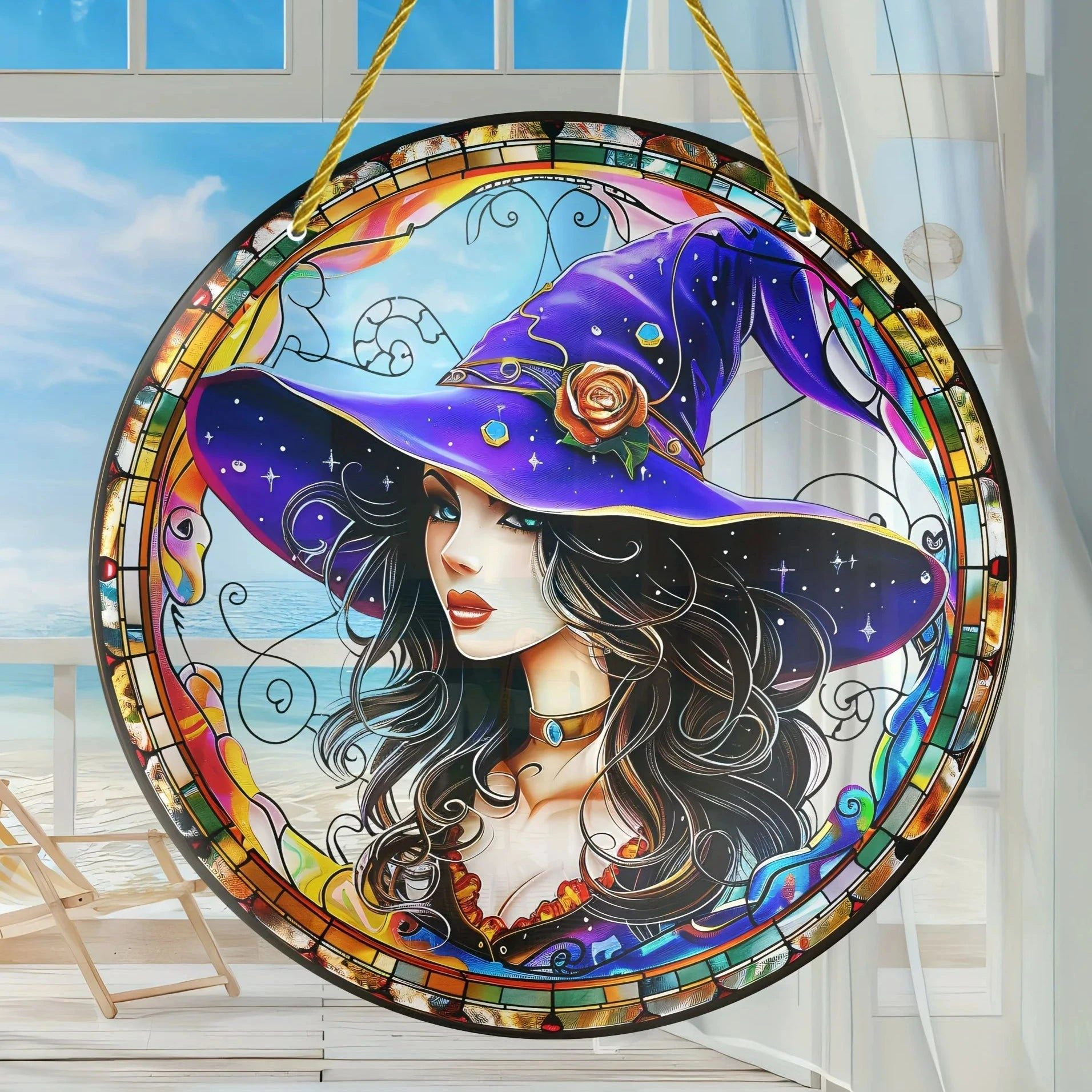 Beautiful Witch Suncatcher Mystic Acrylic Round Sign-MoonChildWorld