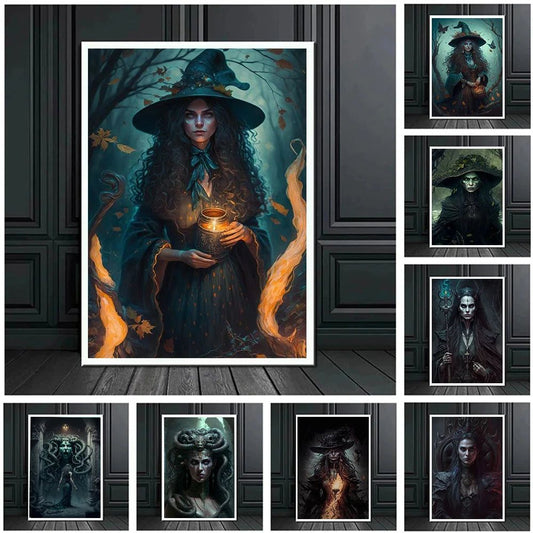 Dark Art Horror Witch Poster Gothic Canvas Halloween Wall Art