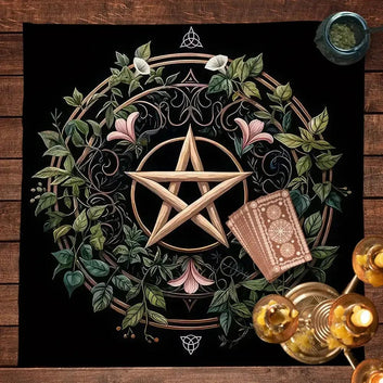 Pentagram Wicca Altar Cloth - Pentacle Pagan Tablecloth For Tarot Reading