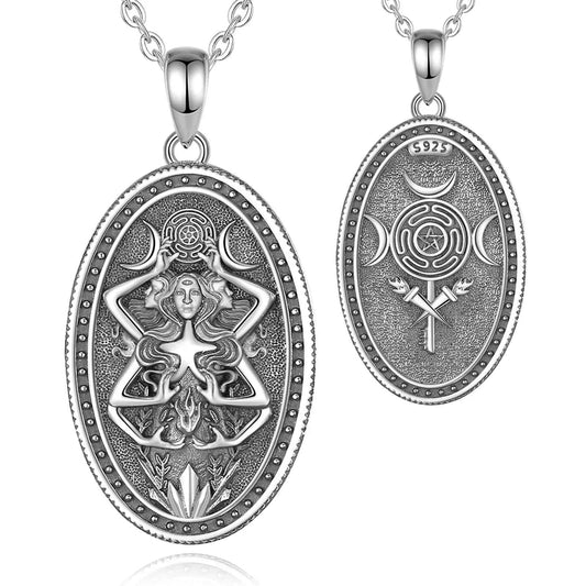 Witchy Hecate Necklace- Wicca Triple Goddess Necklace- 925 Sterling Silver Hekate Wheel Pagan Goddess Necklace-Witchcraft Jewelry