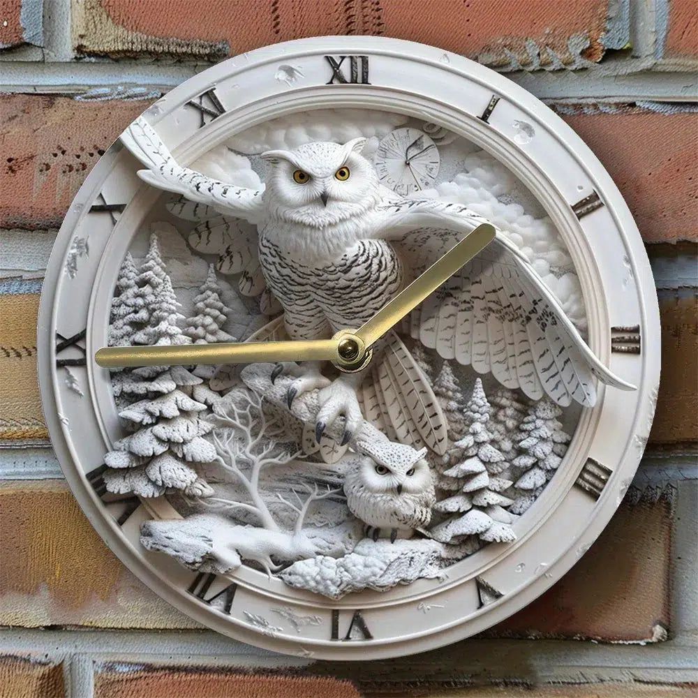 Winter Owl Wall Clock Witchy Wall Clock Pagan Yule Decor-MoonChildWorld