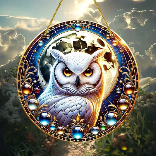 Glamorous Owl Suncatcher Moon Owl Hanging Ornament Window Decorations