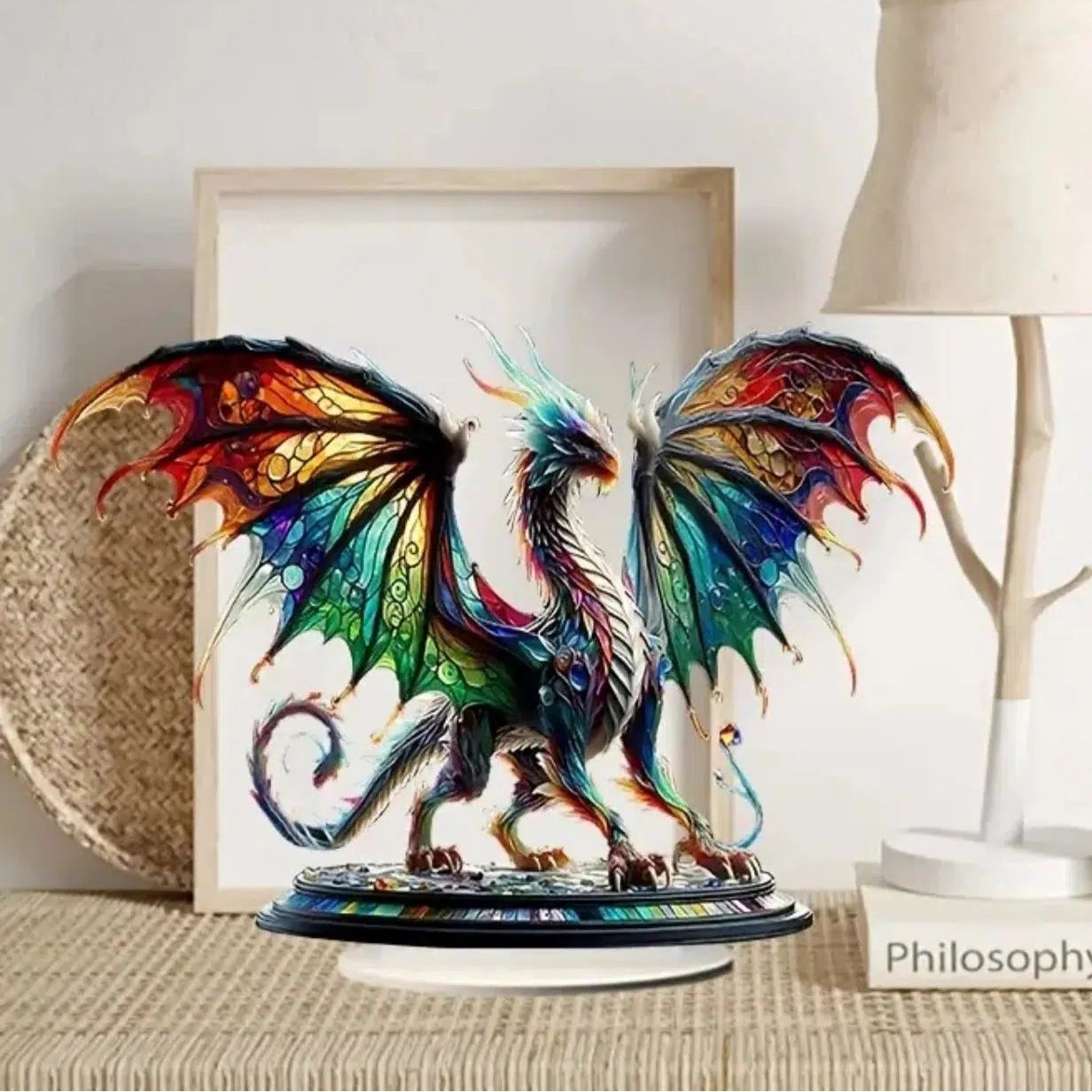 Book and Dragon 2D Flat Acrylic Figurine Dragon Table Ornament Dragon Desk Decor-MoonChildWorld