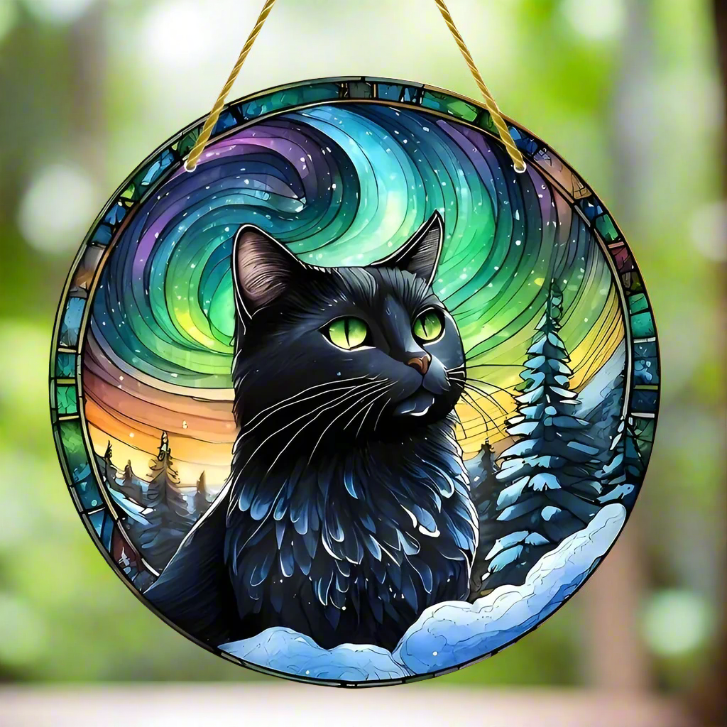 Glamorous Black Cat Acrylic Suncatcher-MoonChildWorld