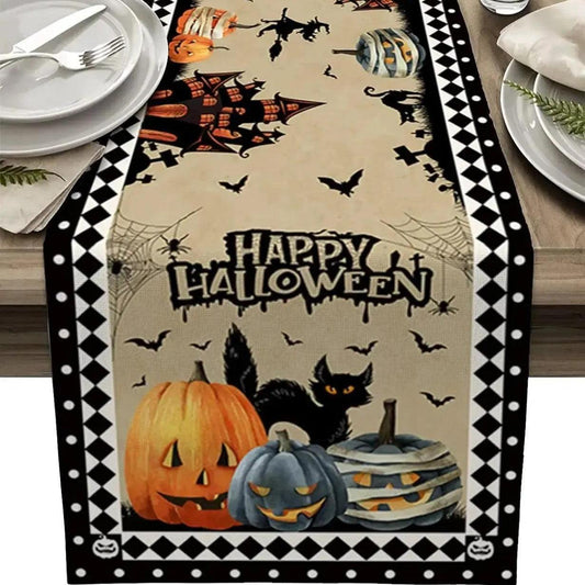 Halloween Horror Pumpkins Castle Table Runner - Gothic Table Runner for Witch Home Decor