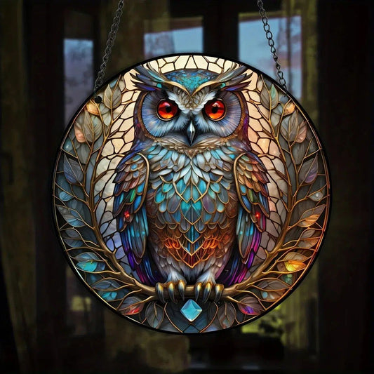 Spiritual Owl Suncatcher Aesthetic Acrylic Round Sign