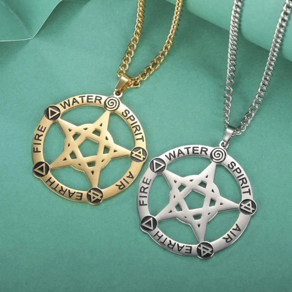 Wiccan Pentagram Necklace Five Elements Spirit - Pagan Pentacle Necklace Amulet Jewelry-MoonChildWorld