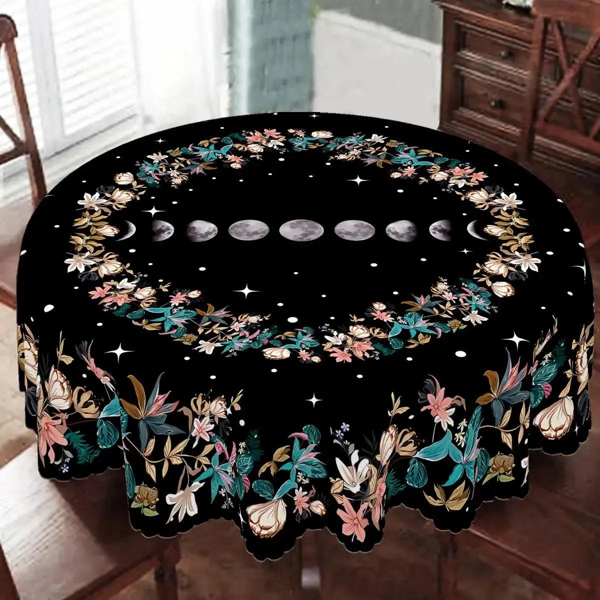 Wicca Moon Phase Tablecloth Floral Wreath Moon Tablecloth-MoonChildWorld