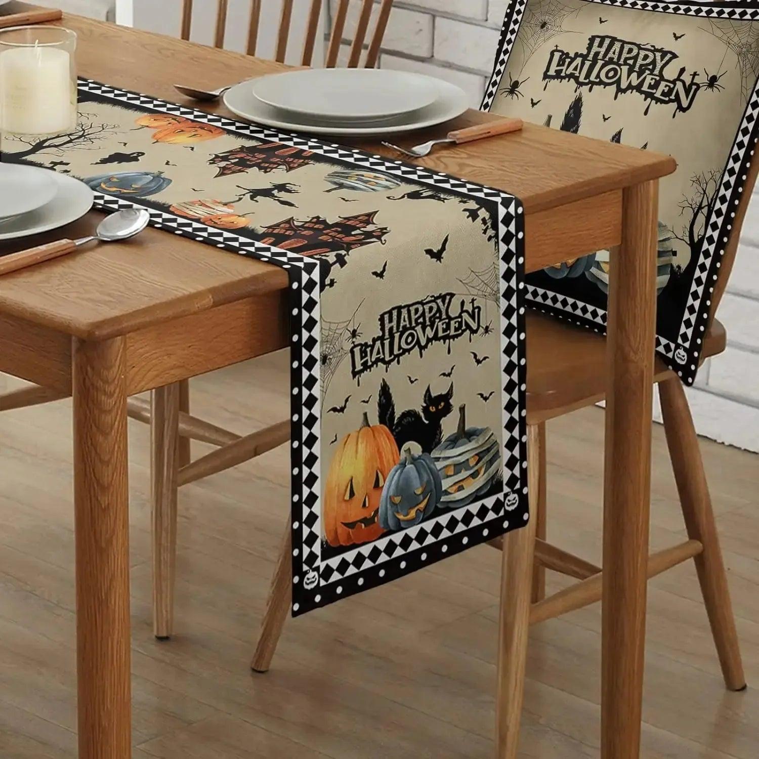 Halloween Horror Pumpkins Castle Table Runner - Gothic Table Runner for Witch Home Decor-MoonChildWorld