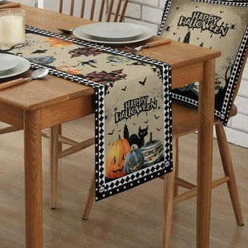 Halloween Horror Pumpkins Castle Table Runner - Gothic Table Runner for Witch Home Decor