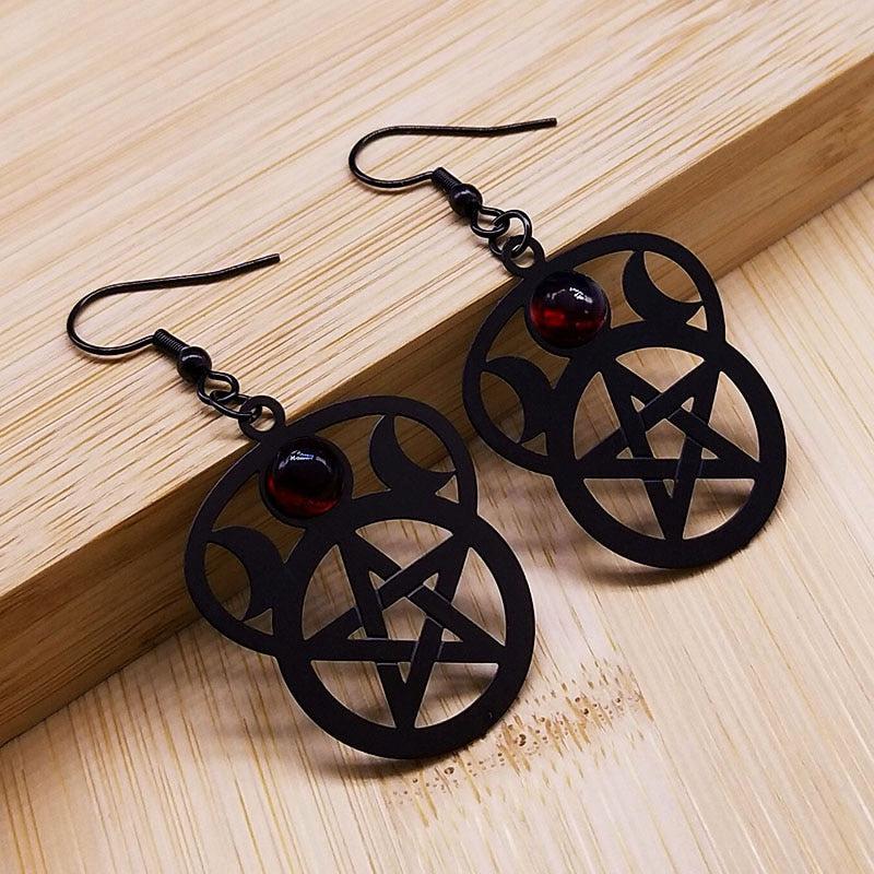 Goth Wicca Pentagram Earrings Witchcraft Gothic Jewelry-MoonChildWorld