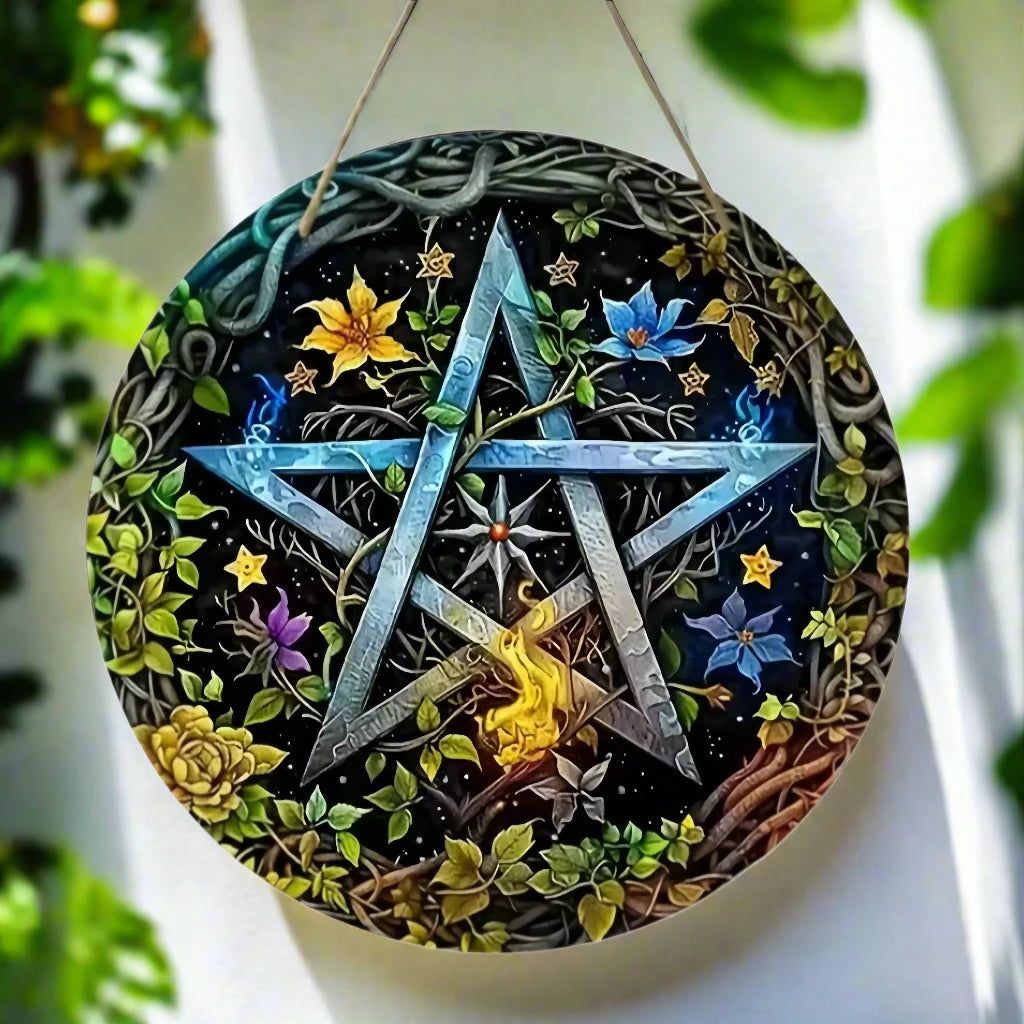 Pagan Pentacle Wooden Sign Witchcraft Pentagram Wood Sign Wicca Home Decor-MoonChildWorld