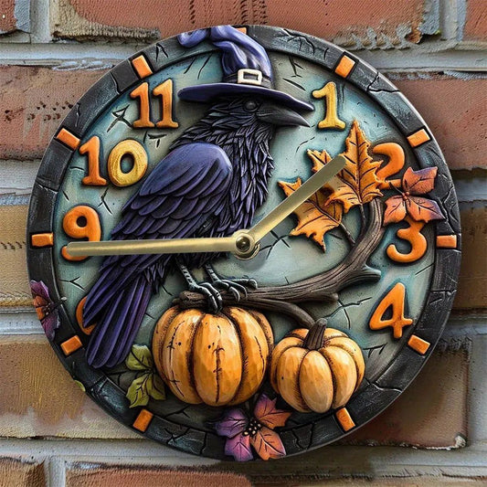 Halloween Black Raven Wall Clock Gothic Crow Wall Clock