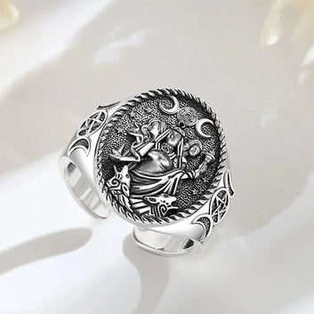 Sterling Silver Wicca Triple Moon Goddess Ring Hecate Amulet Ring Triple Goddess Jewelry