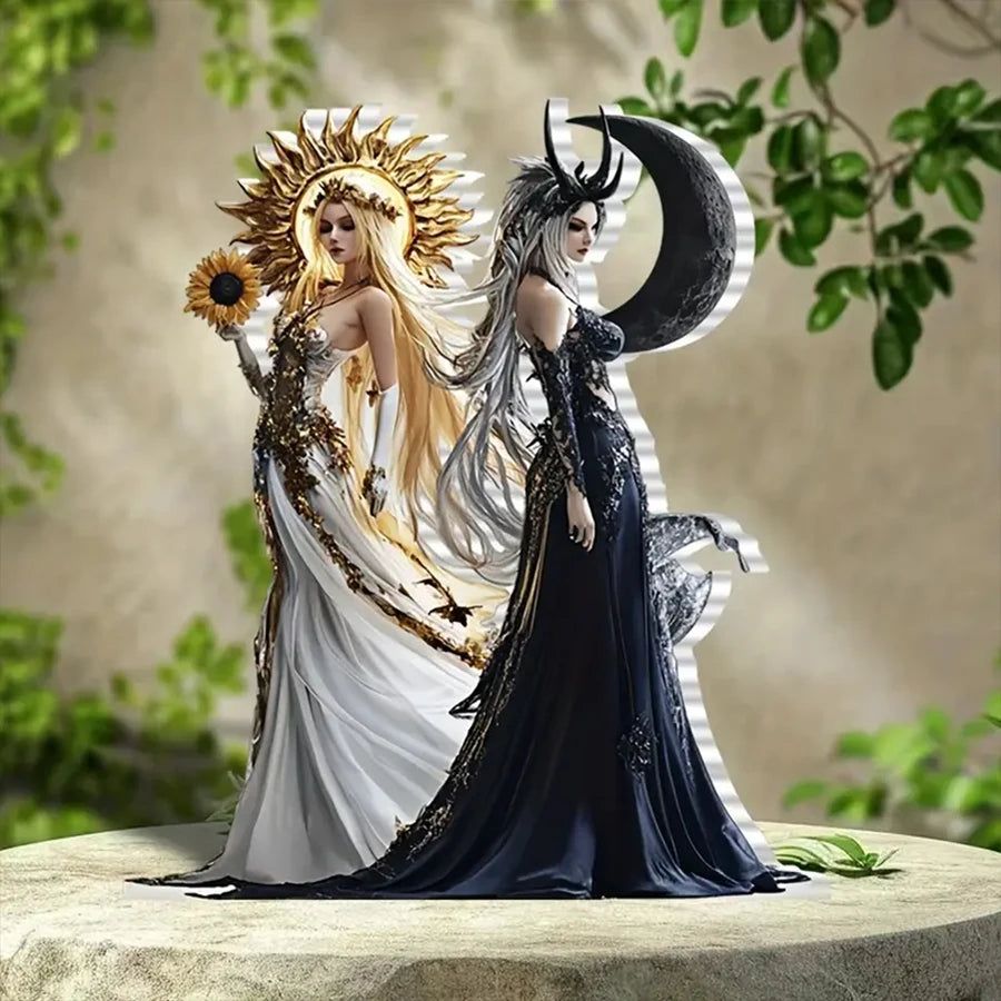 Sun and Moon Goddess Acrylic Decorative Plaque Desktop Decor Celestial Goddess Table Ornament-MoonChildWorld