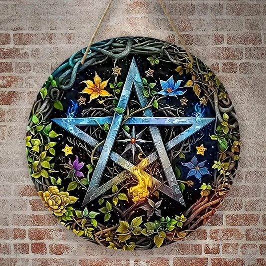 Wicca Pentacle Suncatcher Pagan Acrylic Round Sign Wicca Wall Hanging
