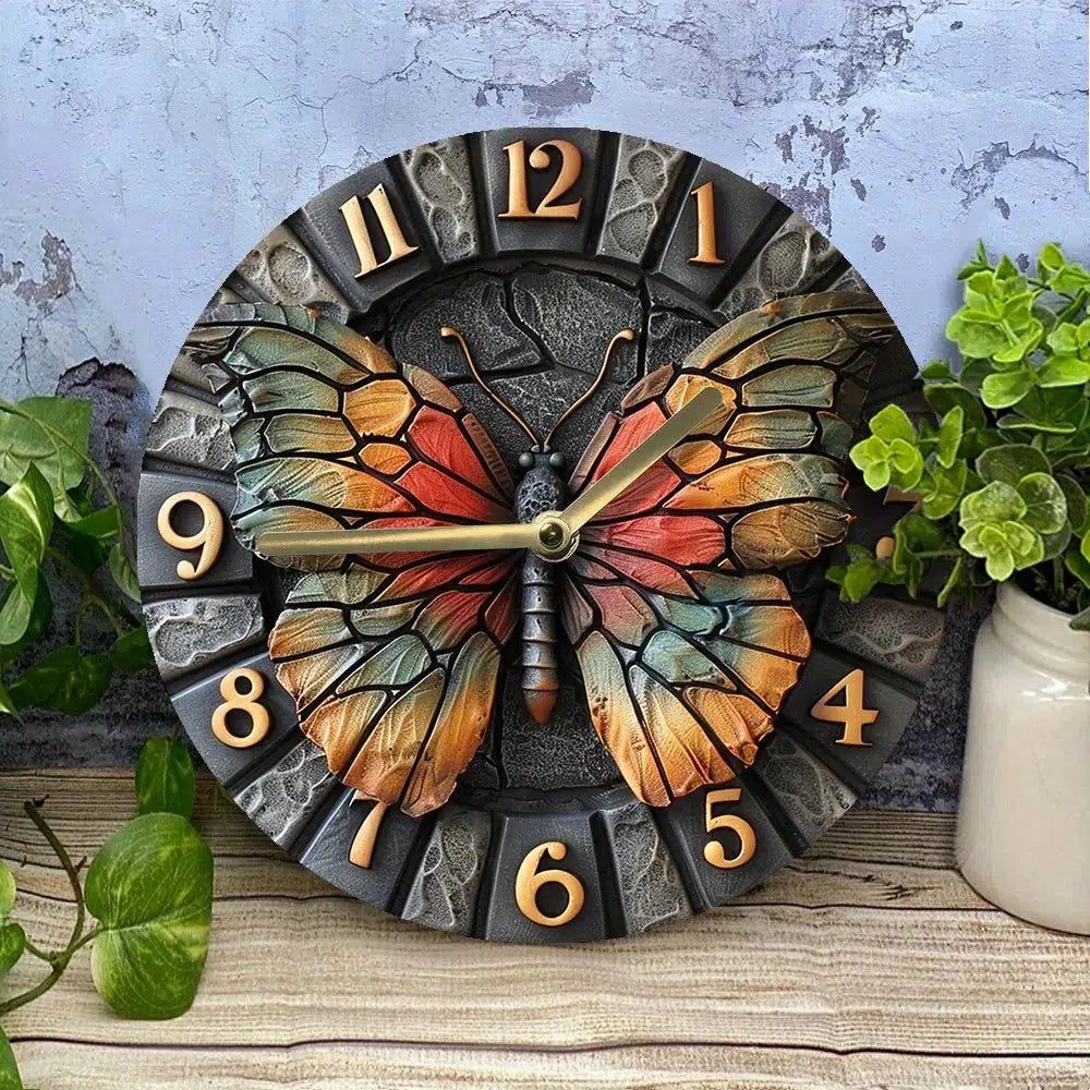 Wall Clock With Butterfly Wings-MoonChildWorld