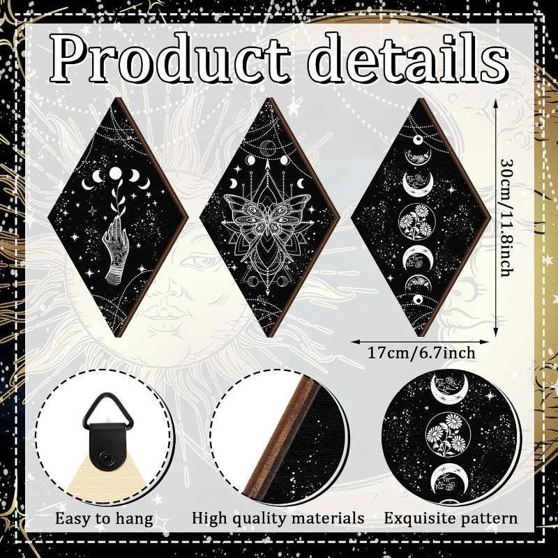 Boho Moon Phase Wall Decor Set 3pcs - Butterfly & Star Gothic Wooden Hanging Signs for Witchy Home Decor-MoonChildWorld