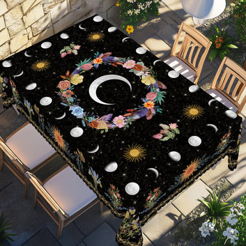 Bohemian Style Moon Phases Tablecloth Wicca Pagan Home Decor