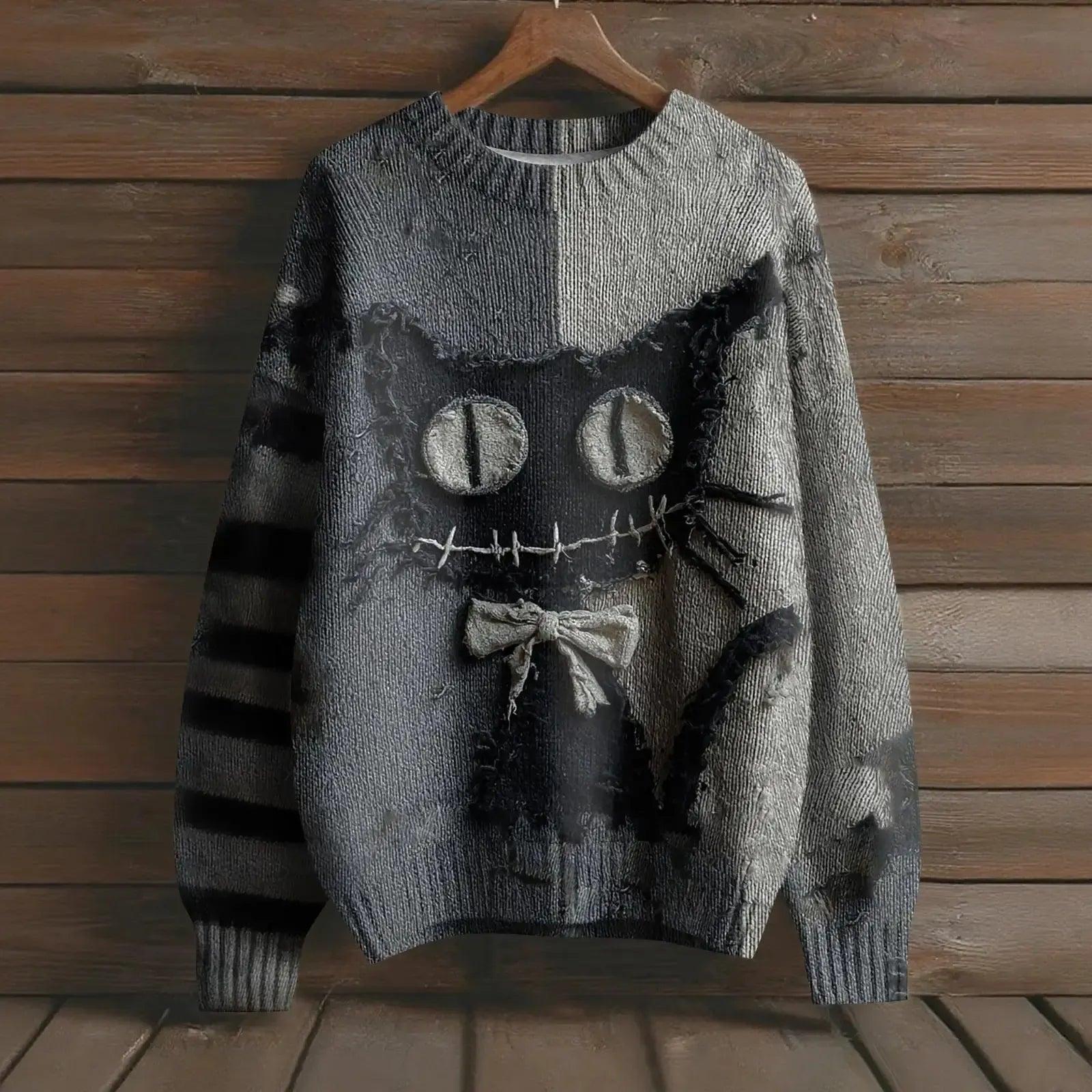 Creepy Pumpkin Long Sleeve Pullover Sweater - Gothic Witch Halloween Sweater-MoonChildWorld