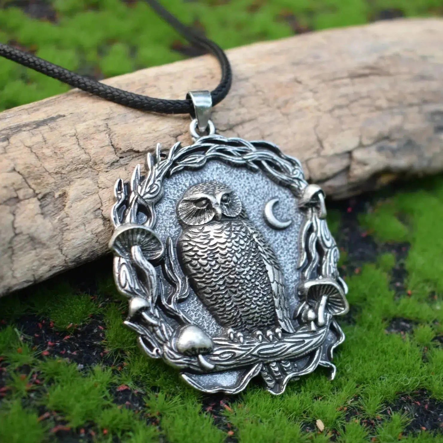 Moon and Owl Necklace Witchy Owl Necklace-MoonChildWorld