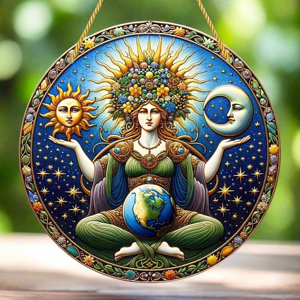 Gaia Goddess Suncatcher Wicca Pagan Acrylic Round Sign Mother Earth Suncatcher-MoonChildWorld