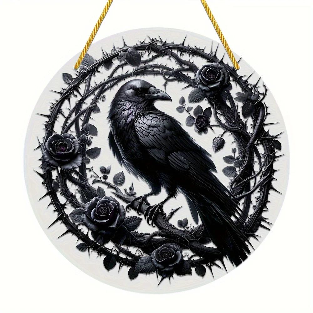 Dark Crow Suncatcher Witchy Raven Gothic Acrylic Round Sign-MoonChildWorld