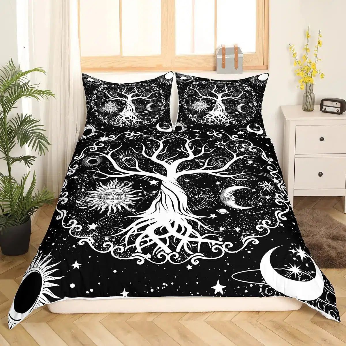 Wicca Pagan Sun Moon Duvet Cover Tree of Life Bedding Set-MoonChildWorld