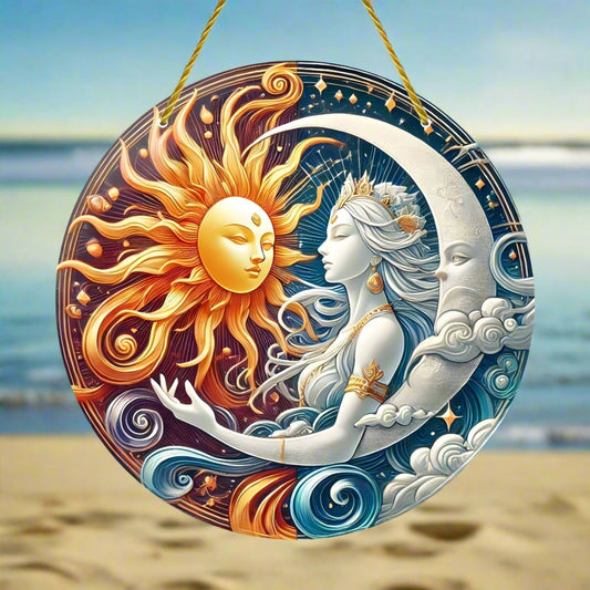 Sun Moon Goddess Suncatcher Celestial Acrylic Sign Sun Moon Window Hanging