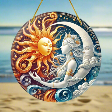 Sun Moon Goddess Suncatcher Celestial Acrylic Sign Sun Moon Window Hanging-MoonChildWorld