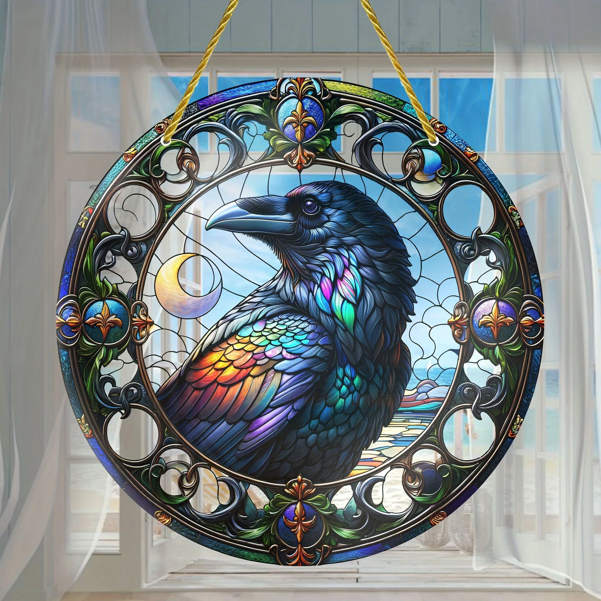 Dark Crow Suncatcher Gothic Raven Acrylic Round Sign-MoonChildWorld