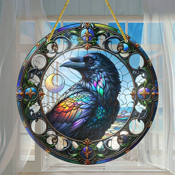 Dark Crow Suncatcher Gothic Raven Acrylic Round Sign-MoonChildWorld