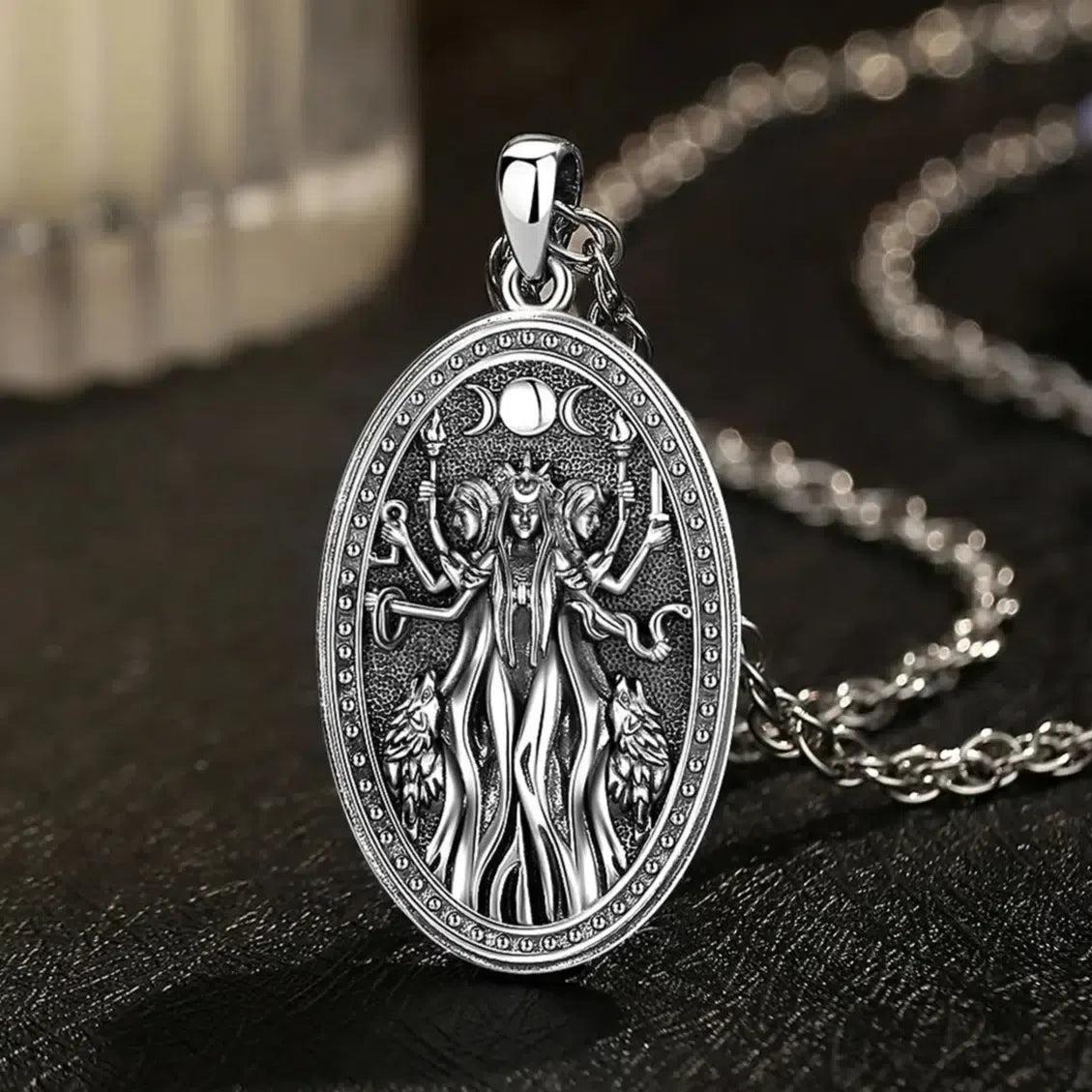 Silver Wicca Triple Moon Goddess Necklace Hecate Goddess Necklace Pagan Triple Goddess Jewelry-MoonChildWorld