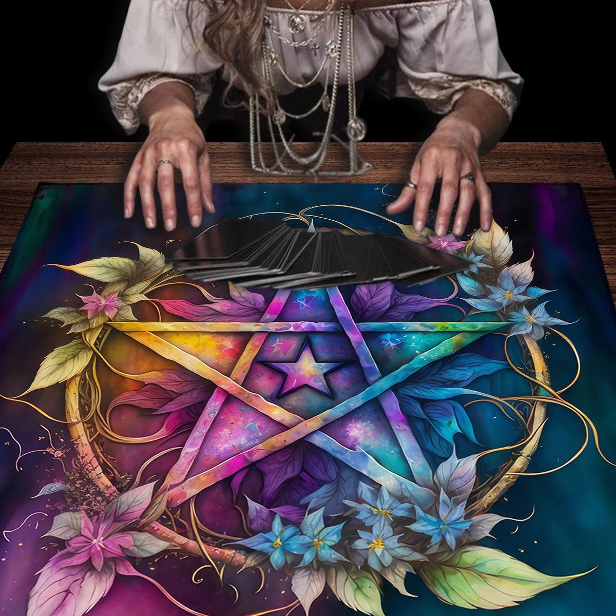 Pagan Pentacle Tarot Card Tablecloth Wicca Altar Cloths Divination Tarot Card Table Cloth-MoonChildWorld