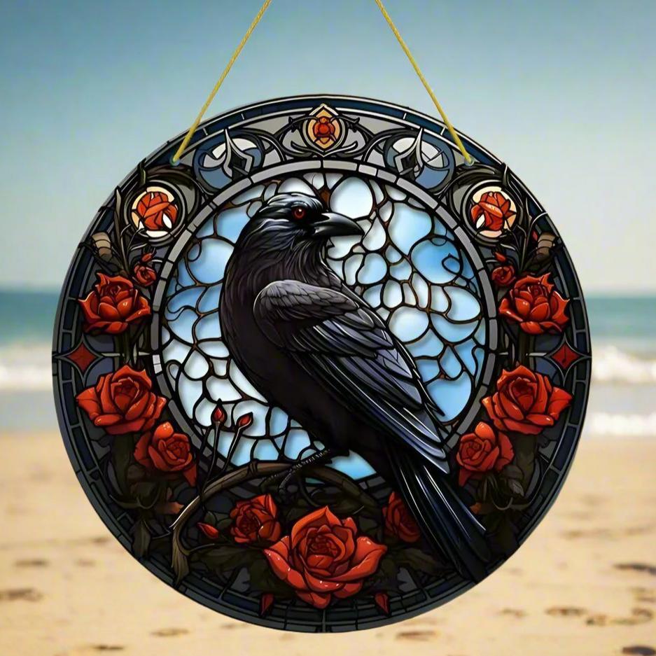 Dark Crow Window Art Black Raven Suncatcher Gothic Hanging Ornament-MoonChildWorld